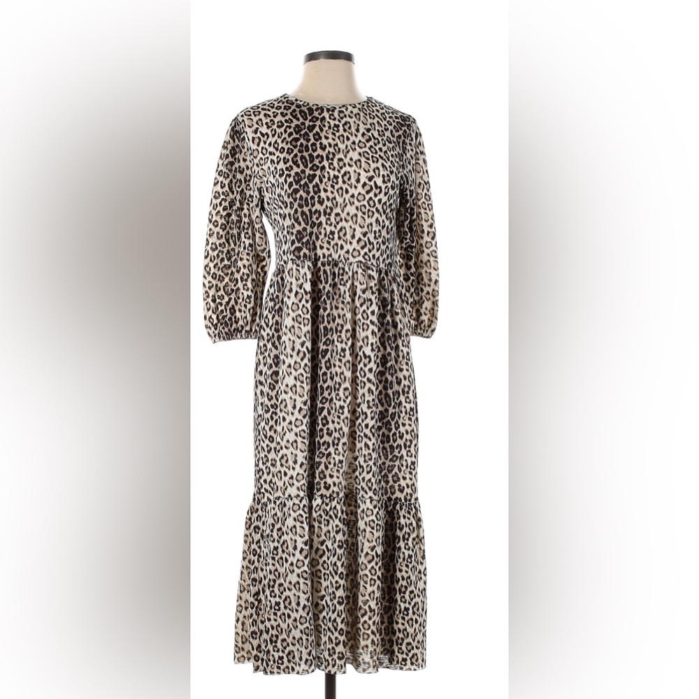 midi cotton zara leopard dress